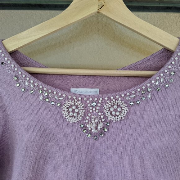 FREE gift w/ purchase 🌸Lavender embellished sweater - Picture 3 of 6